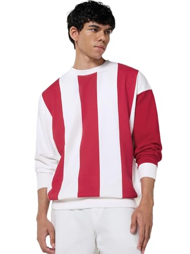 Bewakoof MenS Color Block Oversized Fit Full Sleeve Round Neck Cotton Blend Sweatshirt_682759_White_Xl
