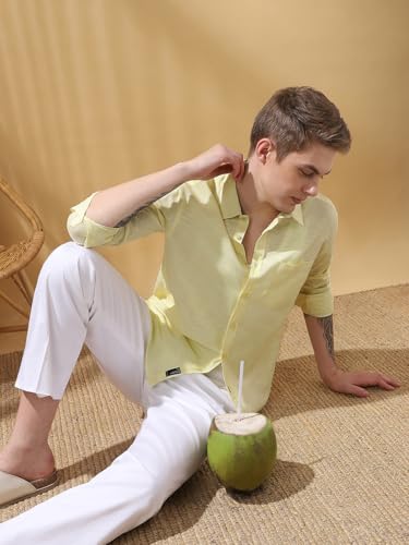 Dennis Lingo Men Regular Fit Yellow Full Sleeves Cotton Casual Shirt