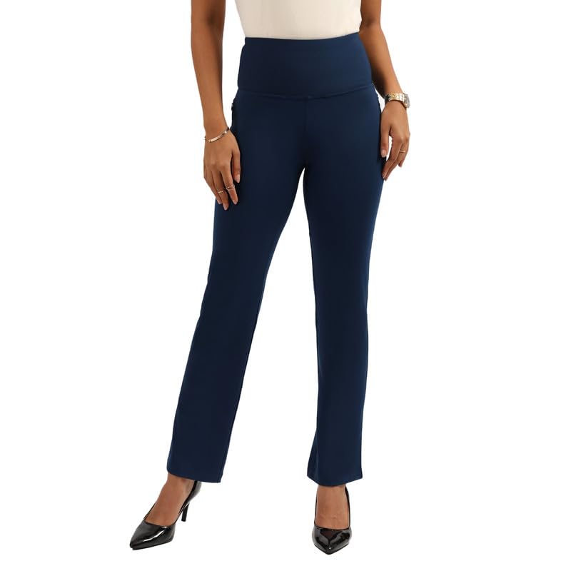 BlissClub Ultimate Sculpt Straight Pants -Tall Above 55, Ribbed Waistband, 2 Zippered Pockets, Feels Like Second Skin, Straight