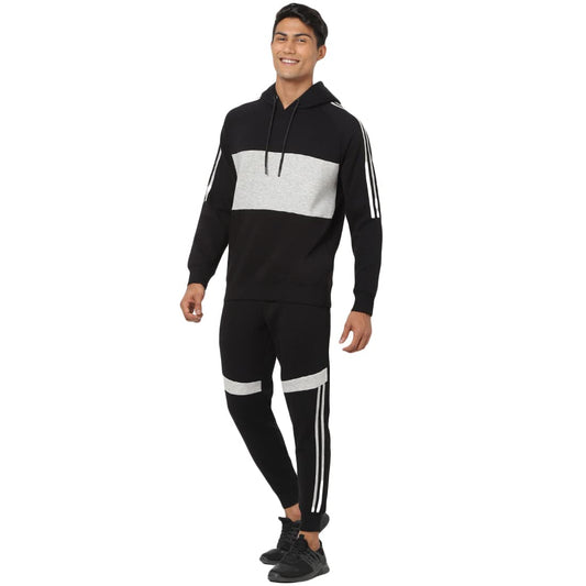Bewakoof Mens Color Block Regular Fit Full Sleeve Fleece Hoodies Black,White