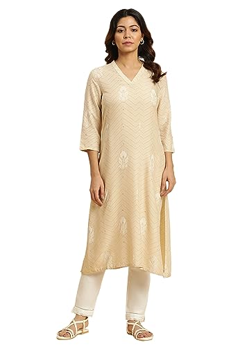 W for Woman Beige Floral Printed A-line Casual Kurta