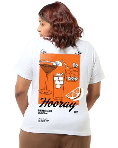 Bewakoof Womens Graphic Print Regular Fit Half Sleeve Round Neck Pure Cotton Plus Size T-Shirt_676159_White_4XL