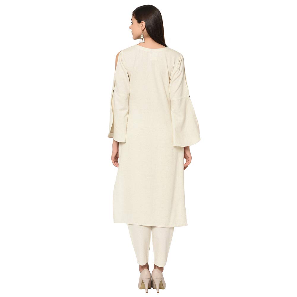 ZIYAA Women's White Color Straight Foil Print Kurta (ZIKUFX2491)