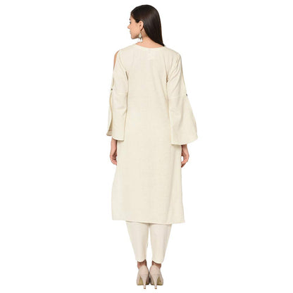 ZIYAA Women's White Color Straight Foil Print Kurta (ZIKUFX2491)