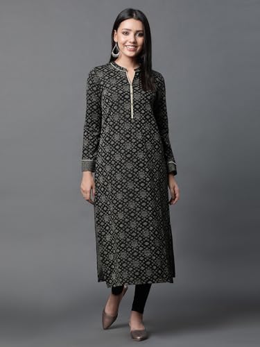 Aurelia Black Jacquard Festive Winter Kurta and Tights Set