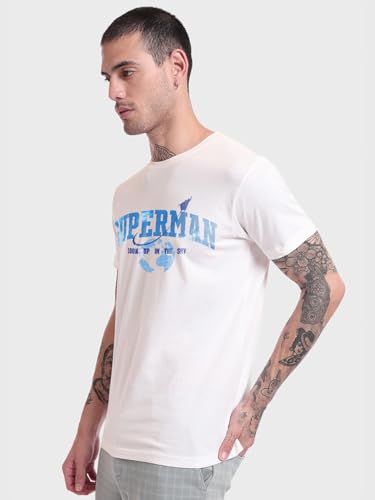 Bewakoof Official DC Merchandise Superman Mens Graphic Print Regular Fit Half Sleeve Round Neck Pure Cotton T-Shirt_681644_Whit