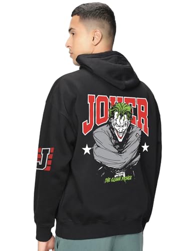 Bewakoof Official DC Merchandise Joker Mens Graphic Printed Oversized Fit Full Sleeve Hooded Fleece Hoodies_649967_Black_L