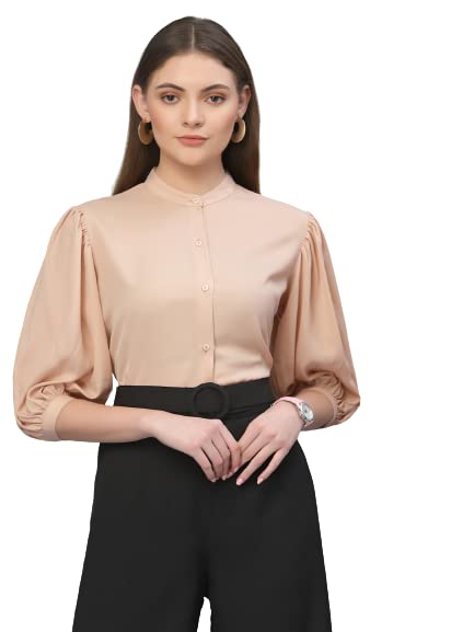 Style Quotient Women Solid Nude PolyMoss Regular Formal Shirt
