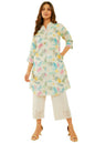 Soch Womens Off White & Blue Linen Blend Abstract Print Kurta