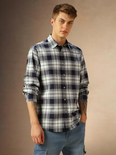 Dennis Lingo Men Blue Checks Cotton Regular Fit Full-Sleeve Shirts