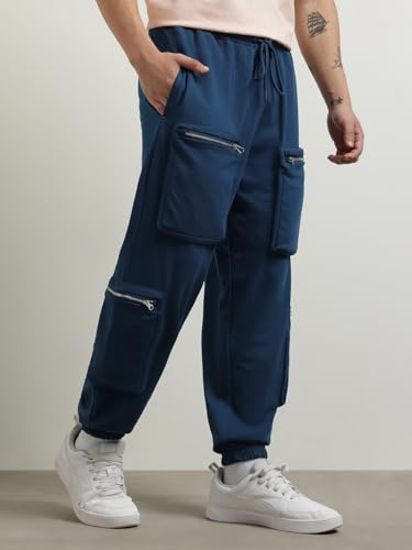 Nobero Men Solid Oversized Fit Joggers Navy Blue