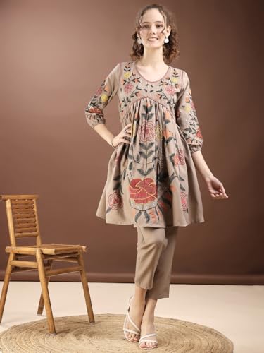Womanista WomenS Viscose Rayon Solid Regular Set (Co-Ords_9224_Light Brown