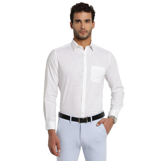 Turtle Men 100% Cotton White Plain Slim Fit Full Sleeve Formal Shirt