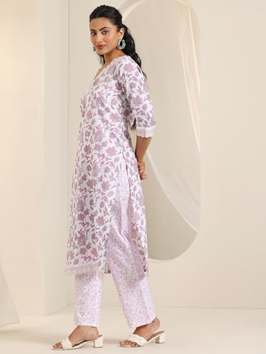 Libas Womens Printed Cotton Straight Kurta With Trousers