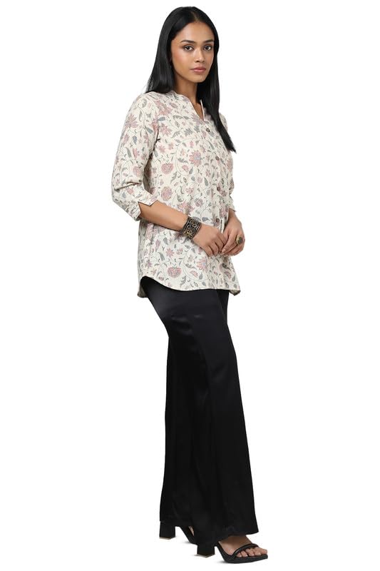 Soch Womens Beige Linen Floral Print Tunic