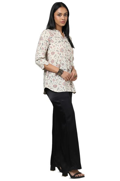 Soch Womens Beige Linen Floral Print Tunic