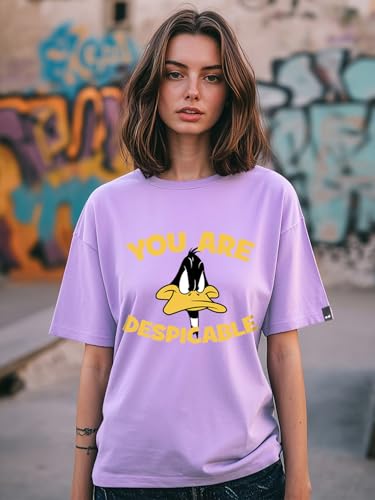 Bewakoof Official Looney Tunes Merchandise Womens Graphic Print Oversized Fit Half Sleeve Round Neck Cotton Jersey T-Shirt_6596