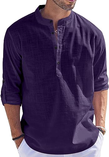 Hemadhav MenS Regular Fit Cotton Blend Casual Kurta Purple