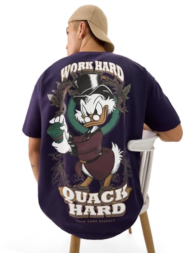 The Souled Store Official Disney: Quack Hard Men And Boys Short Sleeve Round Neck Purple Cotton Oversize T-Shirt