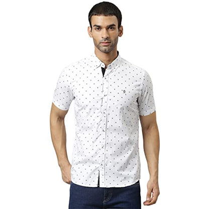 Thomas Scott MenS Printed Slim Fit 100% Cotton Casual Shirt With Button Down Collar And Half Sleeve Bright White