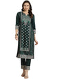 ZIYAA Women's Art Silk Green Color Chinon Straight Foil Printed Kurta and Pant Set