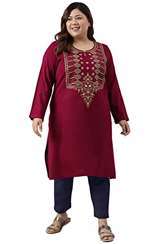 Aurelia Women Baton Rouge Acrylic Solid Yarn Dyed Straight Kurta