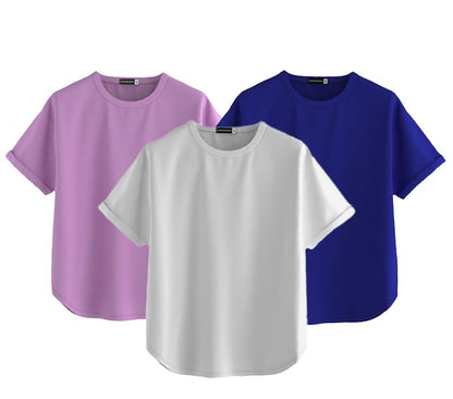 Juneberry Pure 100% Cotton Oversized Loose Baggy Fit Round Neck With Drop Shoulder White & Lilac & Royal Blue Half Sleeves Boyfr