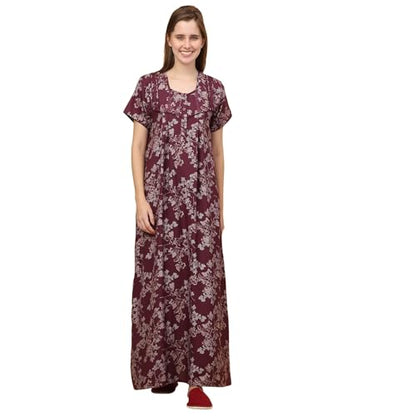 Sweet Dreams Women Printed Full Length Night Dress Rose