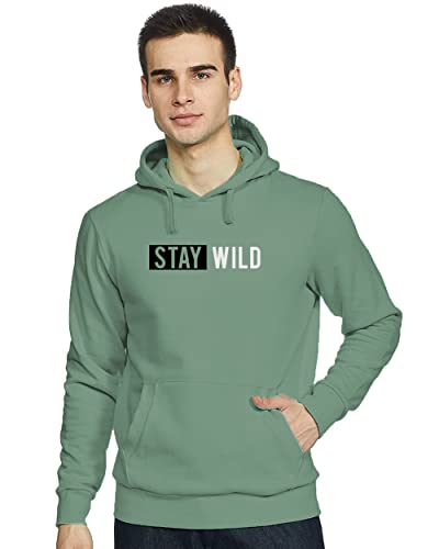 ADRO Men's Stay Wild Design Printed Hooded Neck Cotton Hoodies (H21-M-STAY-PT_Pista_XL)
