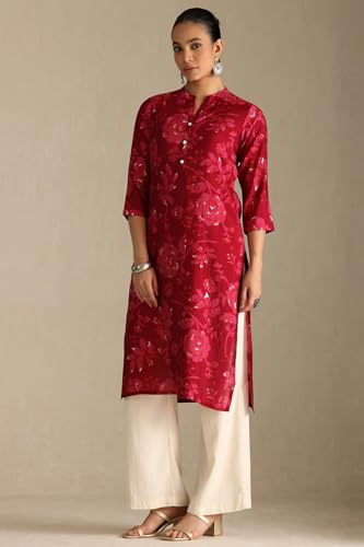 Soch WomenS Muslin Floral Regular Kurta (Cws5Ku61413_Wine