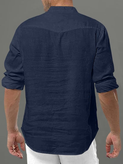 Macsivo MenS Cotton Blend Short Kurta With Solid Mandarin Collared Full Sleeve Curved Hem Length | Kurta For Men Stylish Navy B