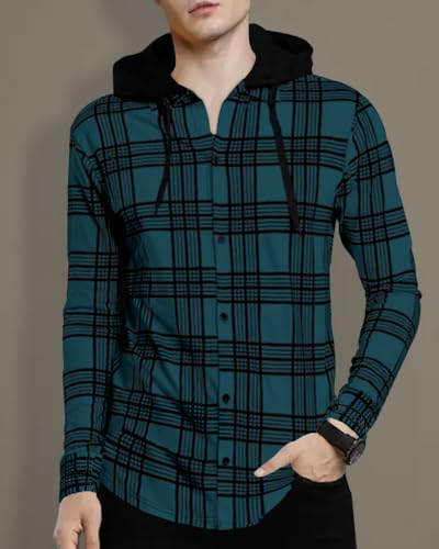 Noble Monk MenS Checkered Regular Fit Shirt (T599-Tmbl_Teal Melange Black