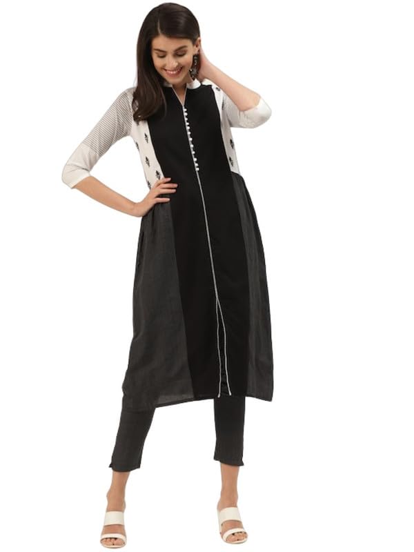 Varanga Women Black & White Striped Kurta with Trousers