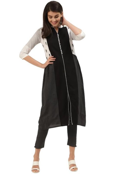 Varanga Women Black & White Striped Kurta with Trousers