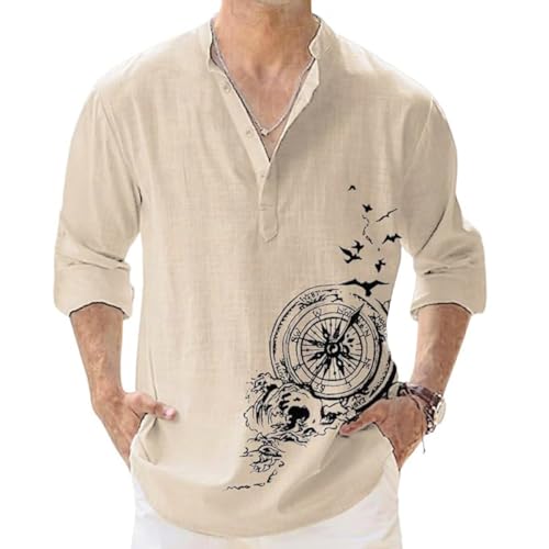 Deemoon MenS Cotton Blend Mandarin Collar Self One Design Full Sleeve Casual Short Kurta Beige