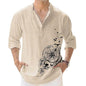 Deemoon MenS Cotton Blend Mandarin Collar Self One Design Full Sleeve Casual Short Kurta Beige