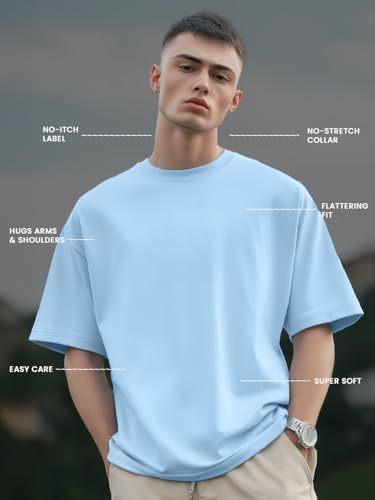 Nobero MenS Typography Oversized Fit T-Shirt (1M-Twrt-C1005-Bs_Be You-Powder Blue