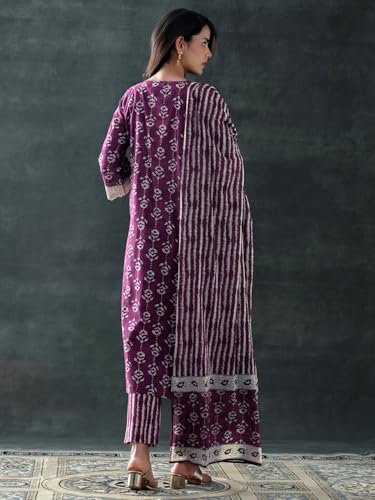 Libas WomenS Cotton Blend Kurta Set (400729_Purple