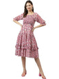 Toochki WomenS Pink Georgette Floral Tiered Western Knee Length Dress A Line Suitable In Summer Wear Latest Trendy Midi Dress