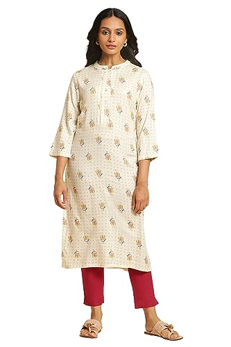 W for Woman Ivory Floral Printed Straight Kurta