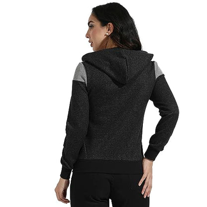 Campus Sutra Womens Grey Zip-Front Hoodie with Polka Dot Detail for Casual Wear | Hooded Neck | Long Sleeve | Zipper Closure |