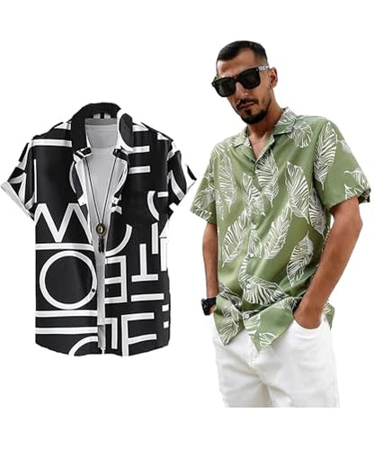 LookMark Mens Cotton Blend Casual Beach Wear Shirts | Stylish Printed Shirts for Men | Comfortable Summer Wear | Party, Vacatio
