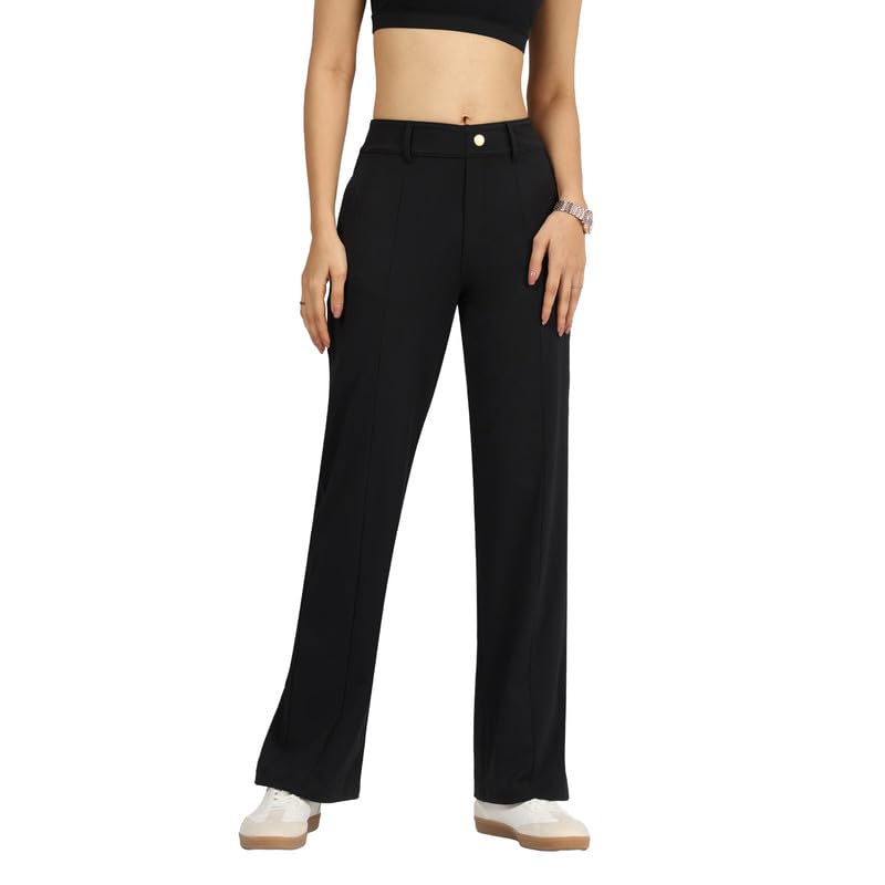 BlissClub Ultimate Straight Tailored Trosuers | CloudSoftTM | Gold Button | Belt Loops | Stylish Pintucks | Mock Fly | 2 Pockets
