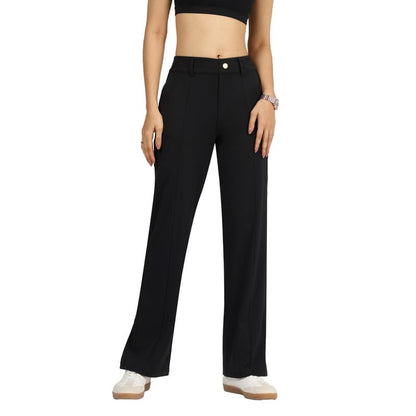 BlissClub Ultimate Straight Tailored Trosuers | CloudSoftTM | Gold Button | Belt Loops | Stylish Pintucks | Mock Fly | 2 Pockets