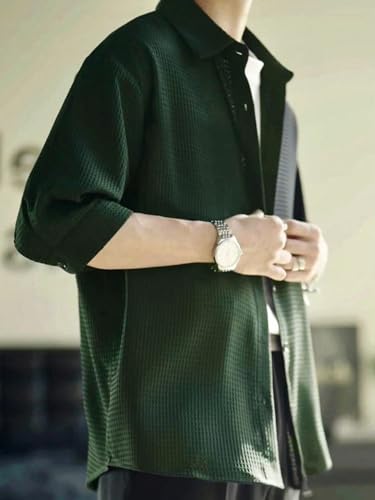 GRECIILOOKS Mens Casual Polycotton Regular Fit Shirt (Green, Large)