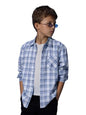 The Souled Store Plaid: Light Blue, White Young Boys Long Sleeves Collared Neck Button Front Regular Fit Cotton Shirts
