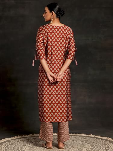 Libas WomenS Silk Blend Kurta Set (35440_Rust