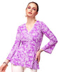 POPWINGS Casual Lavender Floral Printed A-Line Peplum Style Top for Women | V-Neck Cotton Full Sleeves Top for Women