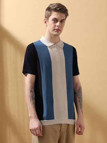 Dennis Lingo Men Regular Fit Navy Blue Half Sleeves Cotton T-Shirts
