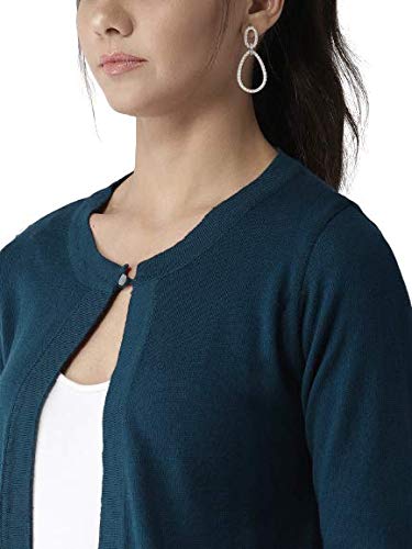 Style Quotient Women Solid Teal Cotton Smart Casual Crop Shrug